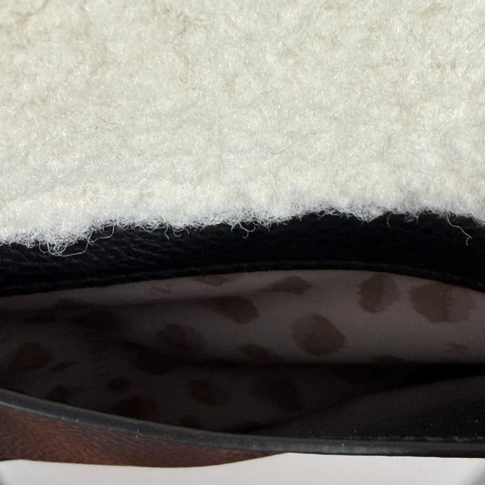 Kedzie Sherpa‎ Trim Crossbody Bag Black Faux Leather Gold Tone Zipper